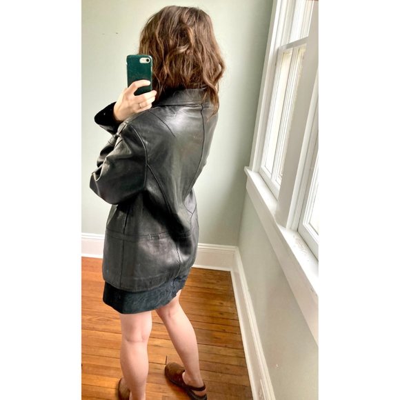 Vintage Y2K 90s 100% Buttery Leather Black Minimalist Sleek Punk Grunge Jacket L - Picture 4 of 10